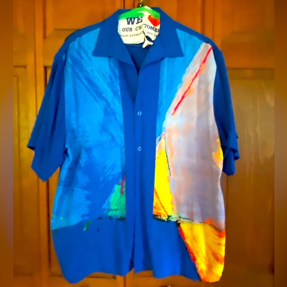AUTHENTIC LANSKY BROS X NAT NAST BLUE 100% SILK BUTTON DOWN-LG-LIMITED EDITION